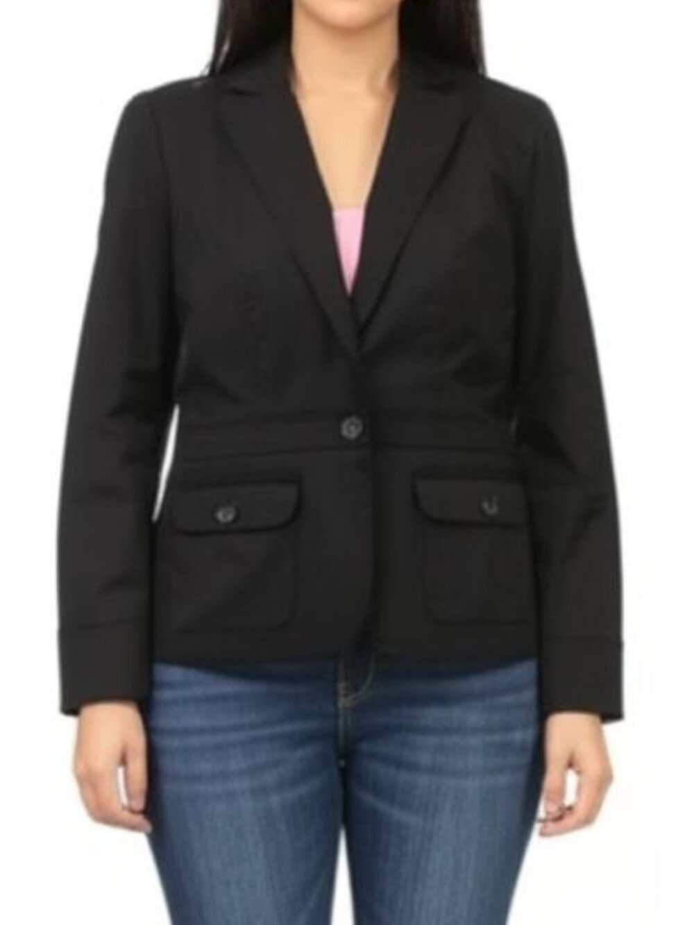 Attention Black Cotton Blend Blazer Size 6 Peplum Back Single Button